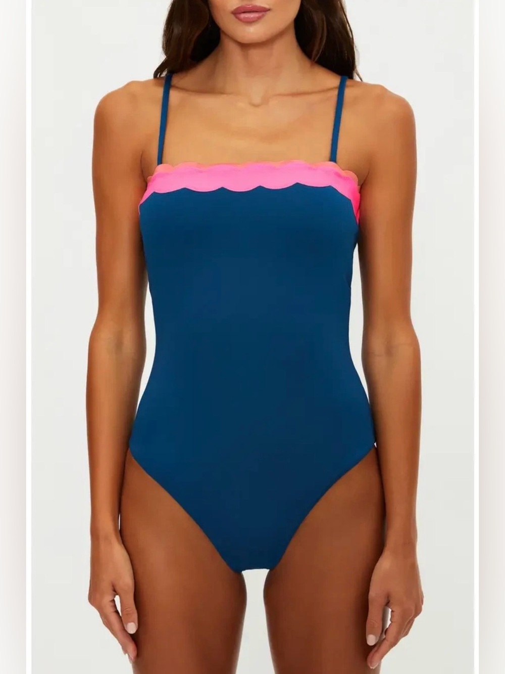 NEW BEACH RIOT JOSY SCALLOPPED BANDEAU ONE-PIECE SWIMSUIT
